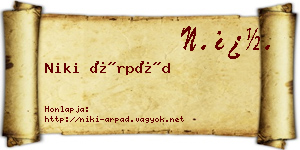 Niki Árpád névjegykártya